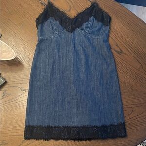 Reformation Denim and Black Lace Slip Dress NEW